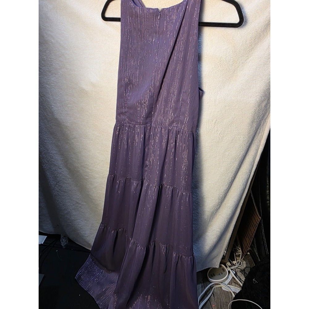 Nicole Miller Purple Layered Halter Sleeveless Criss Cross Maxi Glitter Side Zip - Picture 8 of 9